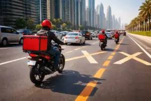 Delivery riders on Dubai highway